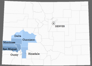 Map of Colorado highlighting certain counties